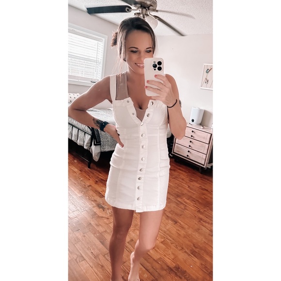 forever 21 white button front jean jumper dress - Picture 5 of 6